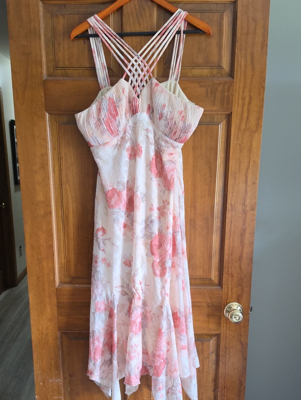 R&M Richards Pink Floral Strappy A-Line Dress